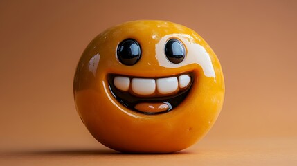 Fototapeta premium Cheerful Smiling Face with Glossy Finish on Warm Background