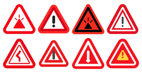 Road Sign A collection of meticulously designed, attention-grabbing red and white road signs, representing diverse warnings and potential hazards, offering clear visual guidance for safe navigation.