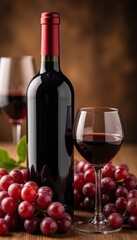 Obraz premium Elegant wine bottle with glasses and grapes, festive composition