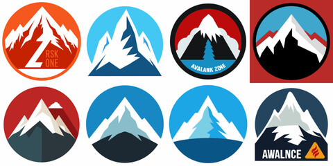 Obraz premium Mountain Icons A collection of stylized mountain icons in diverse designs, showcasing the peaks in a variety of artistic and minimalistic compositions.