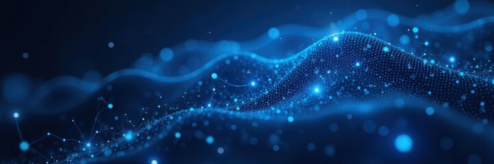 Abstract neural network, glowing blue connections, dark background, graphic, system