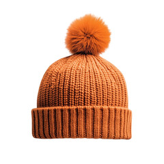 Fototapeta premium Knitted beanie hat with fluffy pom pom, perfect for winter fashion. This vibrant orange accessory adds warmth and style to any outfit