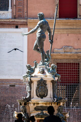 Bologna, Italy. The iconic Fountain of Neptune in the Piazza Maggiore.