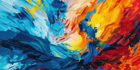 The abstract splash painting colored by vivid shade of oil color stained on the canvas express contemporary style from paint. Modern wallpaper brush vibrant watercolor with seamlessly pattern. AIG61.