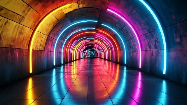 Vibrant Neon Tunnel: A Symphony of Light and Color