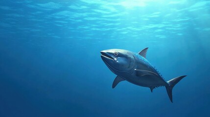 Obraz premium A tuna swimming in the ocean. Concept of marine life, ocean, and underwater.