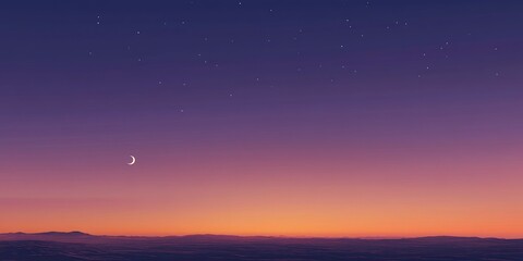 Fototapeta premium twilight sky with a crescent moon, creating an atmosphere of tranquility and anticipation for Ramadan Kareem, a celebration filled with spiritual contemplation and reflection