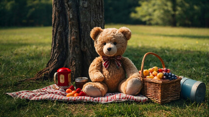 Teddy bears picnic in a park