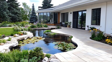 Serene Backyard Pond Landscaping Design Modern Home Water Feature Patio