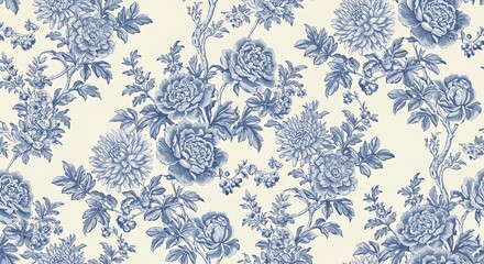 Toile De Jouy vintage floral pattern featuring delicate florals wildflowers and romantic motifs
