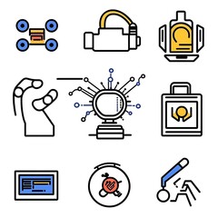 Fototapeta premium Clean and Modern Robotics Automation Style Icons Collection