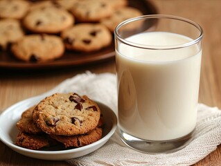 Comforting treat, Freshly baked cookies with a refreshing glass of milk