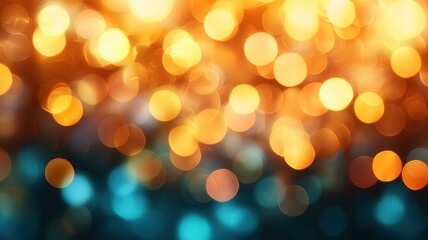 Obraz premium Abstract Golden bokeh lights creating a festive blurred background, perfect for christmas, parties, or any celebratory design