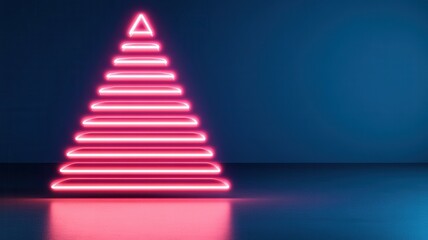 Obraz premium Luminous winter neon pink christmas tree illuminating deep blue background, casting greeting card festive glow and vibrant holiday banner ambiance copy space for text