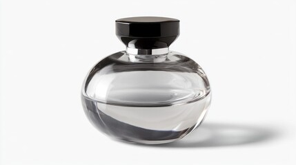 Glass perfume bottle on white background