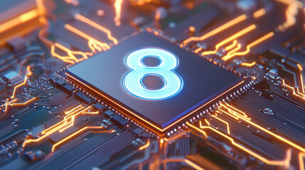 Fototapeta premium Advanced Microchip with Illuminated Number 8