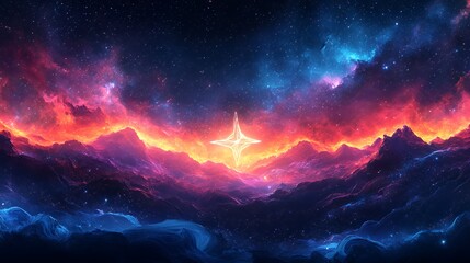 Stunning Cosmic Landscape with Vibrant Colors and Starry Night Sky