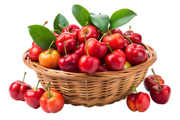 Fresh acerola cherries in a wicker basket  
