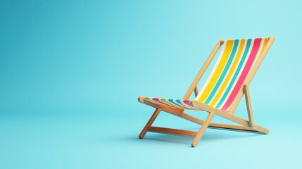 Striped beach chair on blue background