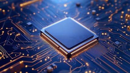 Clean Blue Circuit Board Technology with Microprocessor Detail