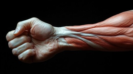 Forearm flexor muscles during wrist curl, vintage gym lighting, warm color temperature highlighting skin tone