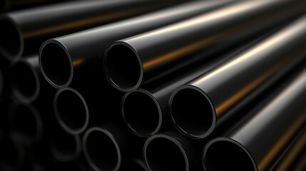 Stacked Cylindrical Metal Pipes Industry Materials Dark Industrial Metallic Construction Steel