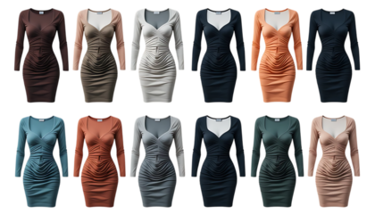 Collection of Ruched Bodycon Dress isolated on png