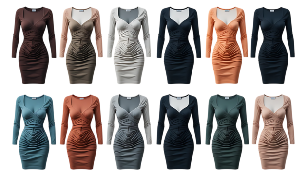 Collection of Ruched Bodycon Dress isolated on png