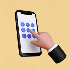 Stylized Smartphone Interaction: 3D Render of Hand Inputting a Pattern