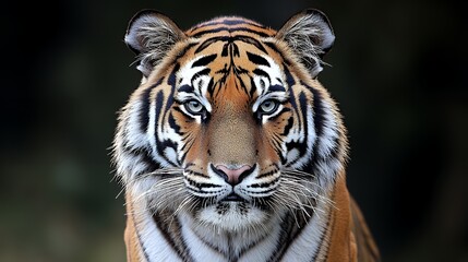 Fototapeta premium Majestic Tiger Portrait with Striking Stripes and Intense Gaze