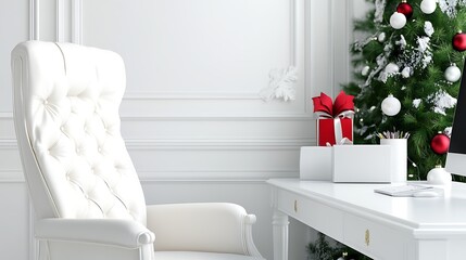 Cozy Christmas Workshop with White Furniture and Stylish Decor