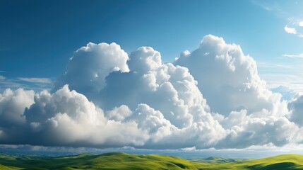 Majestic cloud formation over rolling green hills nature scene landscape photography clear sky wide-angle view serenity in nature