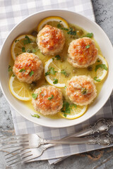Chicken Piccata Meatballs Deliciously made with lemon zest, garlic, and a caper sauce closeup in...