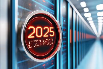 Modern Clock Display in Data Center with Red LED Screen 2025