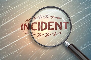 A magnifying glass highlighting the word "Incident" symbolizes the concept of something that has happened, emphasizing the need to examine and understand the event