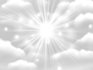 Fototapeta premium Radiant light bursts amidst soft clouds against a serene gray canvas