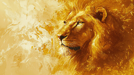 majestic golden lion portrait with vibrant colors and textures, symbolizing strength and pride