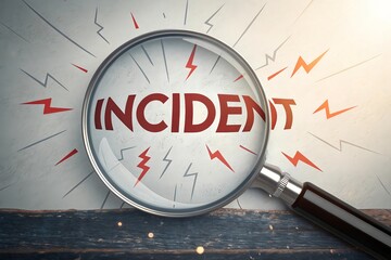 A magnifying glass highlighting the word "Incident" symbolizes the concept of something that has happened, emphasizing the need to examine and understand the event