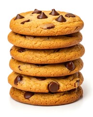 A delicious stack of homemade chocolate chip cookies.