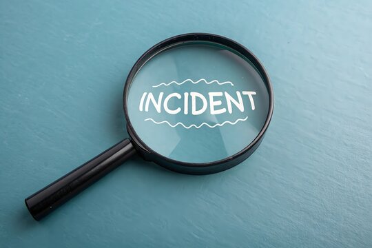A magnifying glass highlighting the word "Incident" symbolizes the concept of something that has happened, emphasizing the need to examine and understand the event