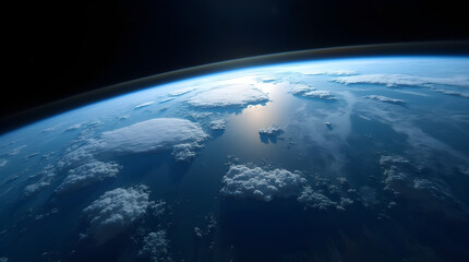 Dramatic Earth View from Space Blue Planet Clouds Oceans Atmosphere Scenic Global Horizon Perspective of Beautiful Blue Planet Earth Picture
