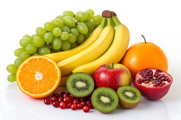 Assortment of fresh fruits on white background
