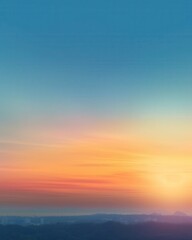 Fototapeta premium Sunset Sky, Colorful View, Relaxing Atmosphere, with Horizon Silhouette. Background for Travel and Leisure