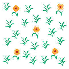 Sunflower & Leaf Pattern Vector, Botanical Design with Natural Elements, Isolated on White Background for Decorative Use