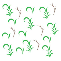 Green Plant & Twig Vector Pattern, Botanical Design with Natural Elements, Isolated on White Background for Decorative Use