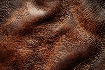 Close Up Texture of Brown Leather Material Showing Wrinkles and Grain Detail