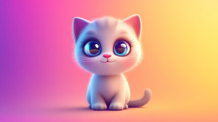 Fototapeta premium Cute Kitten Posing on Gradient Background