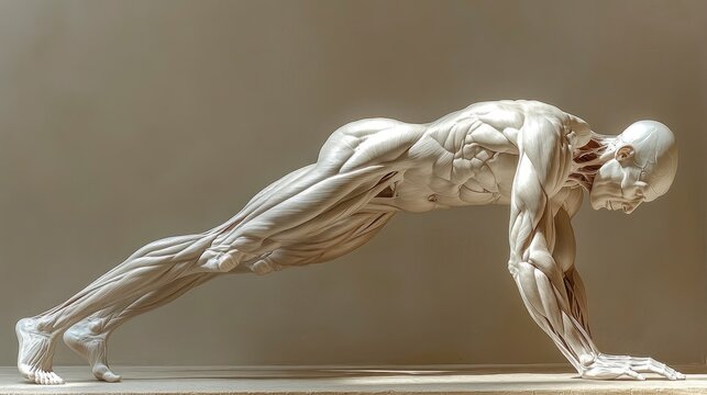 Vastus lateralis detail during leg extension, side lighting emphasizing sweep, neutral backdrop