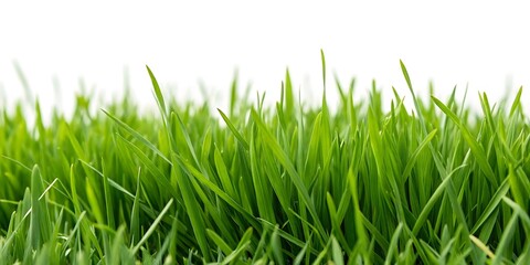 Fototapeta premium Close up of vibrant green grass blades against a white background.
