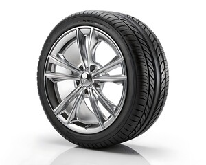 Obraz premium New car tire and rim on white background